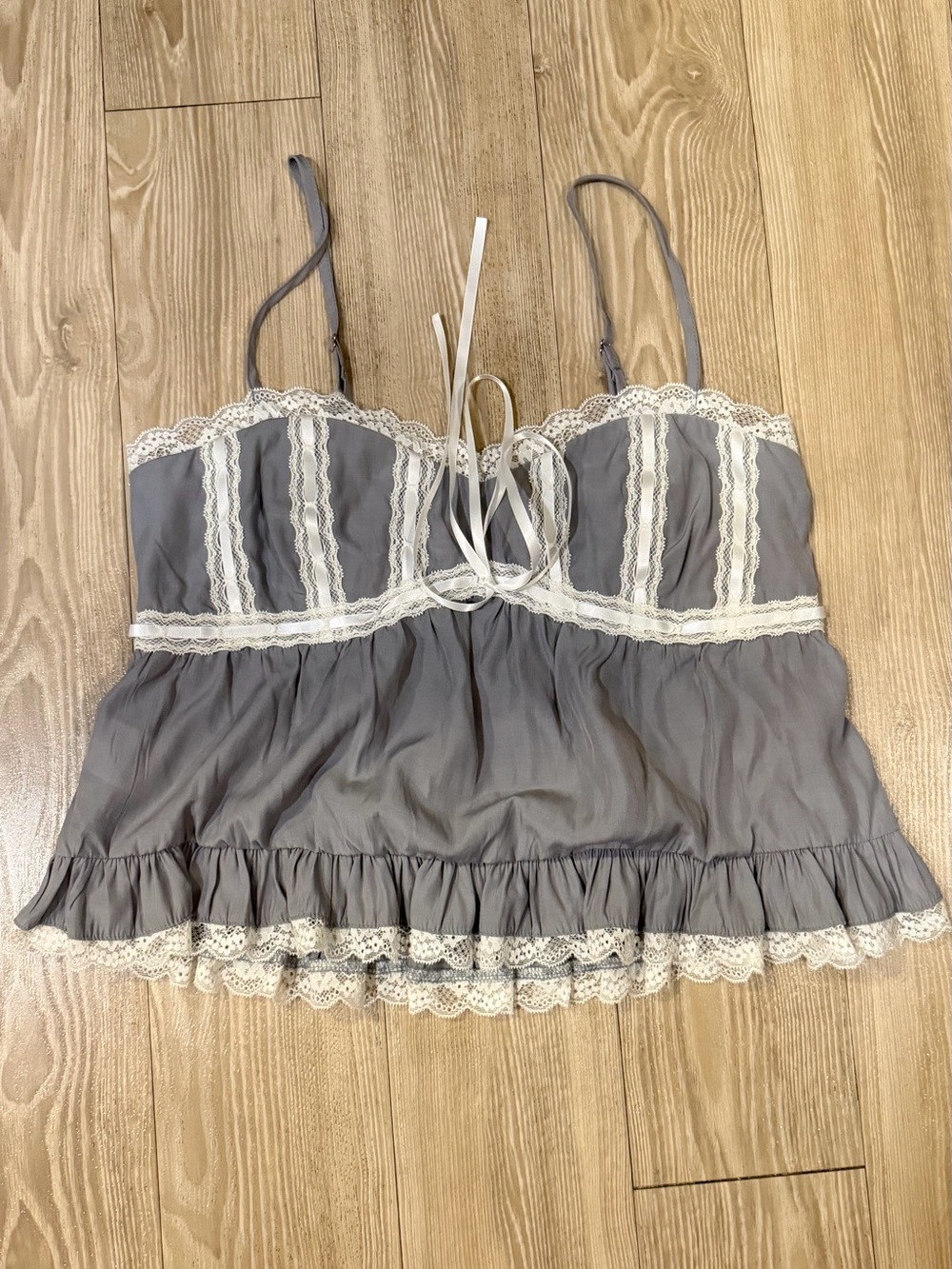 Lace-Trim Grey Camisole Tank Top